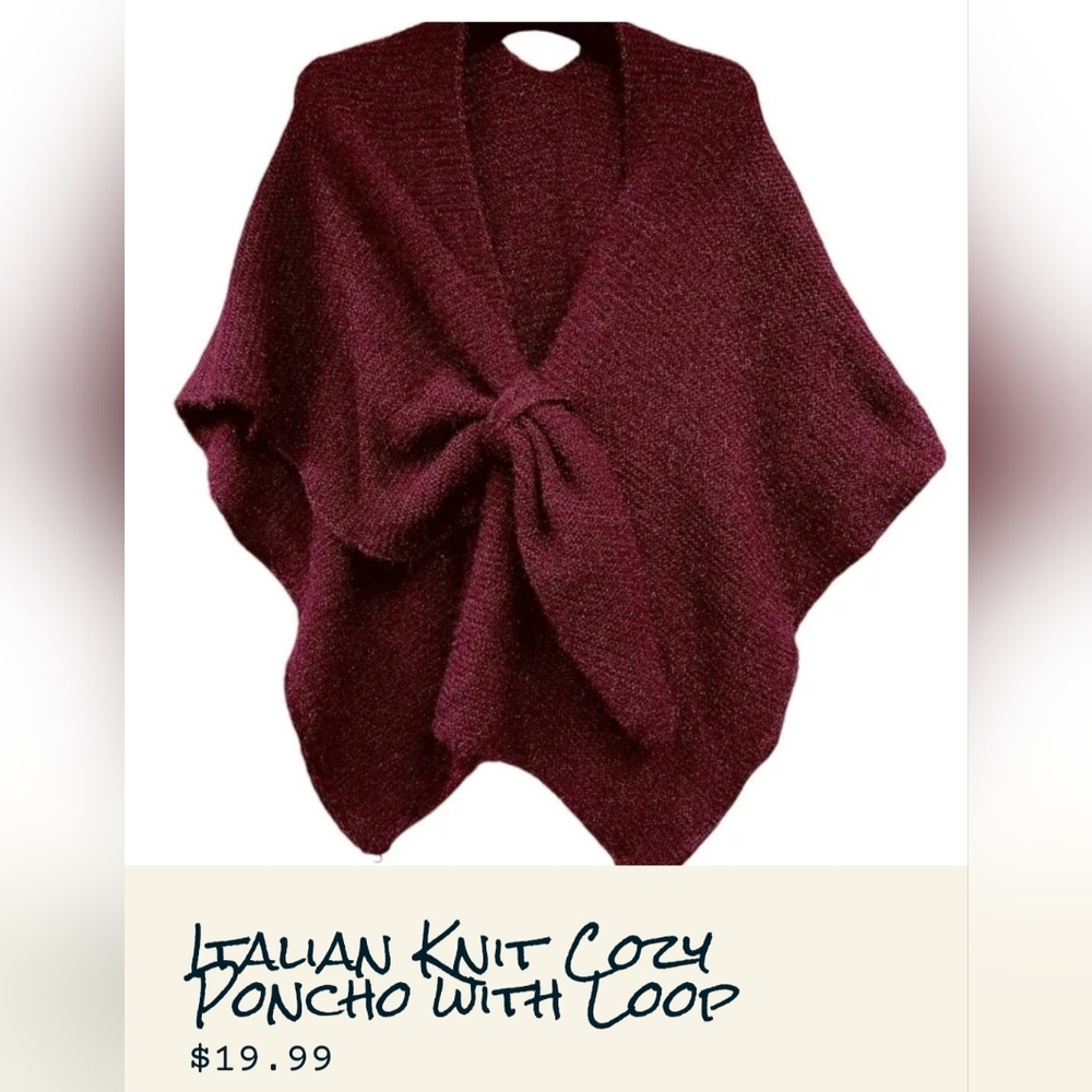 Italian Knit Cozy Burgundy Poncho